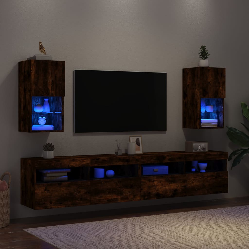 vidaXL Móveis de TV c/ luzes LED 2 pcs 30,5x30x60 cm carvalho fumado