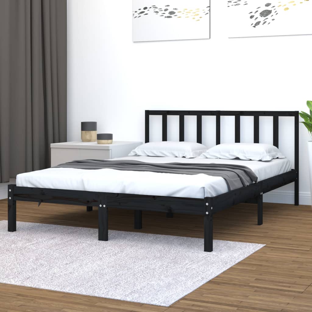 vidaXL Estrutura de cama casal 135x190 cm pinho maciço preto