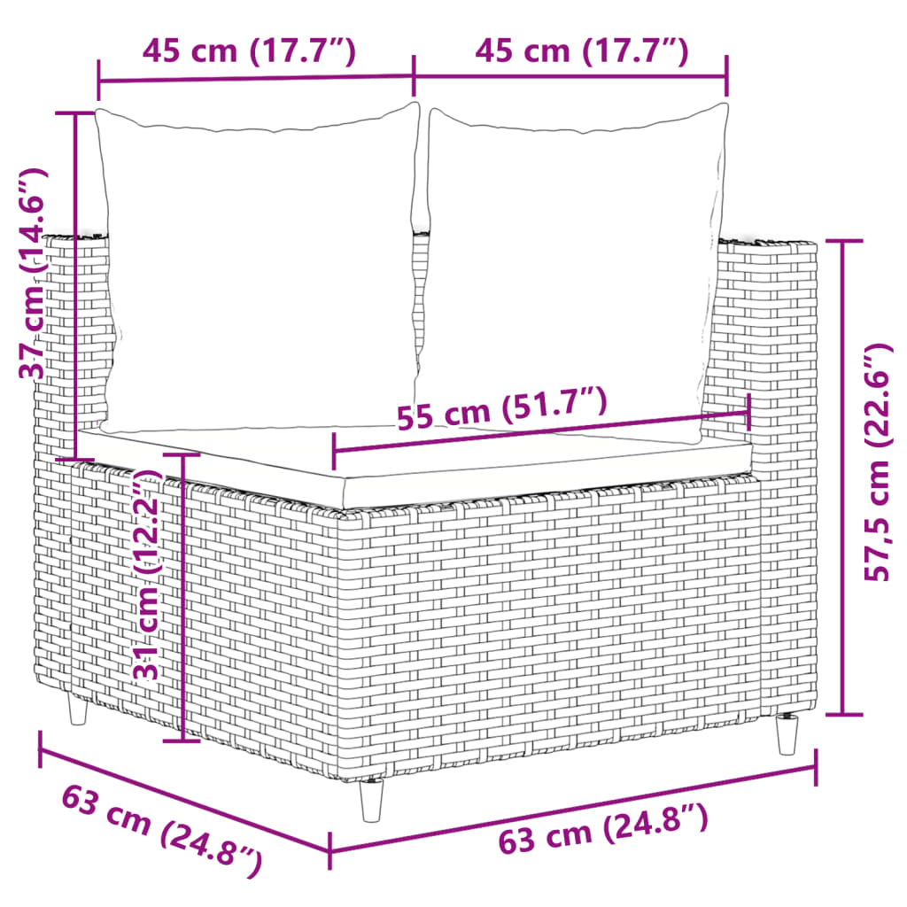 vidaXL 7 pcs conjunto sofás p/ jardim c/ almofadões vime PE cinzento