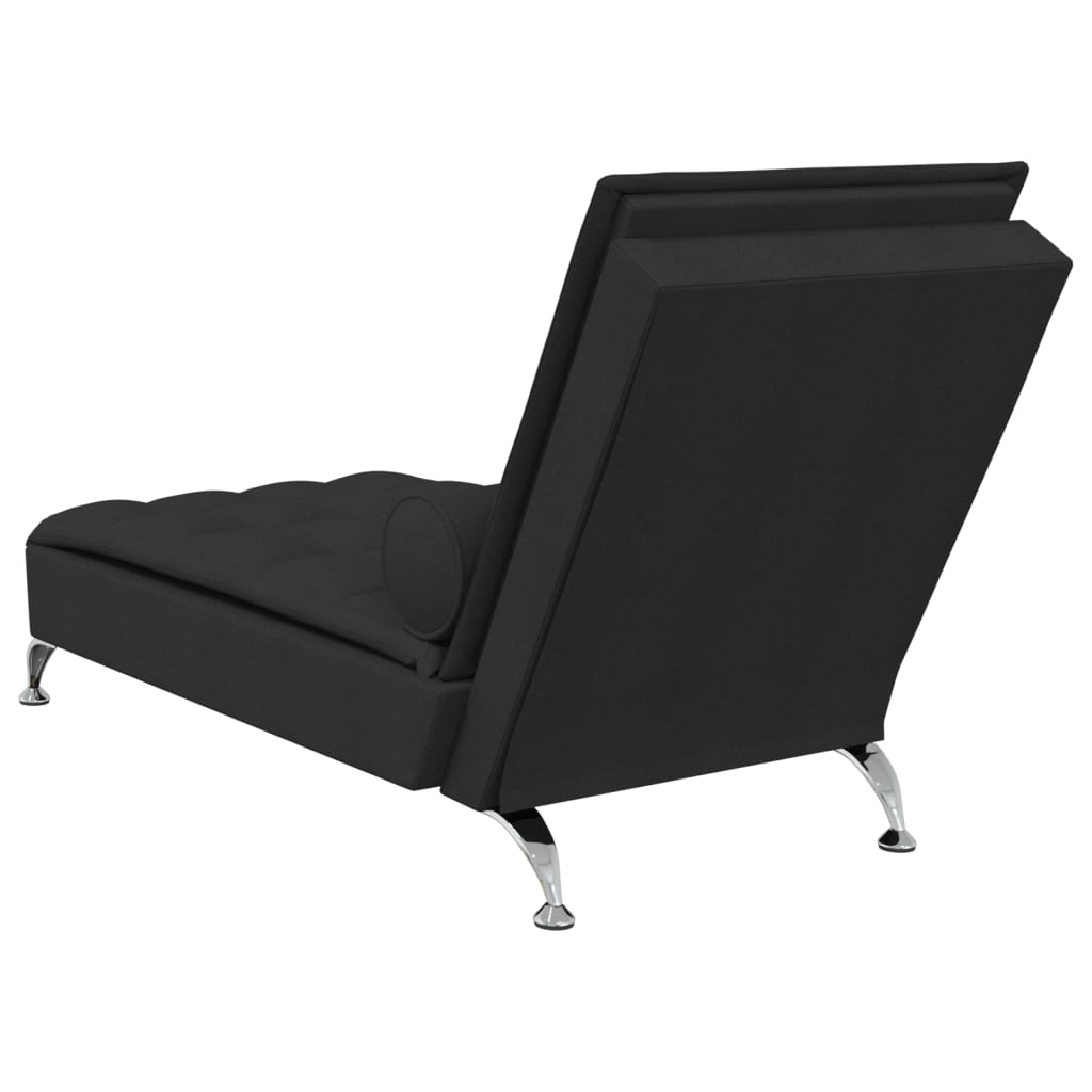 vidaXL Chaise lounge de massagem com rolo tecido preto