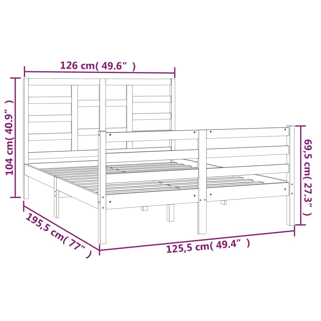 vidaXL Estrutura de cama pequena casal 120x190 cm pinho maciço