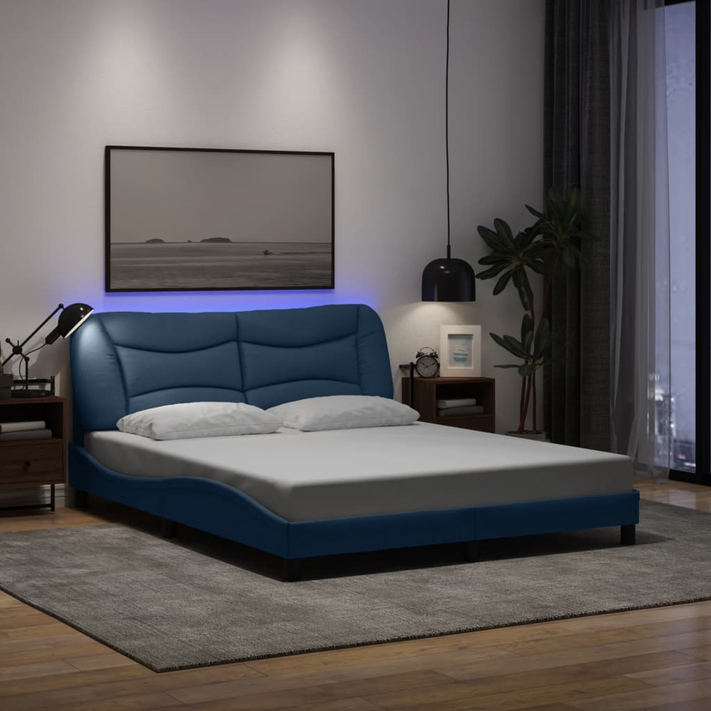 vidaXL Estrutura de cama c/ luzes LED 160x200 cm tecido azul