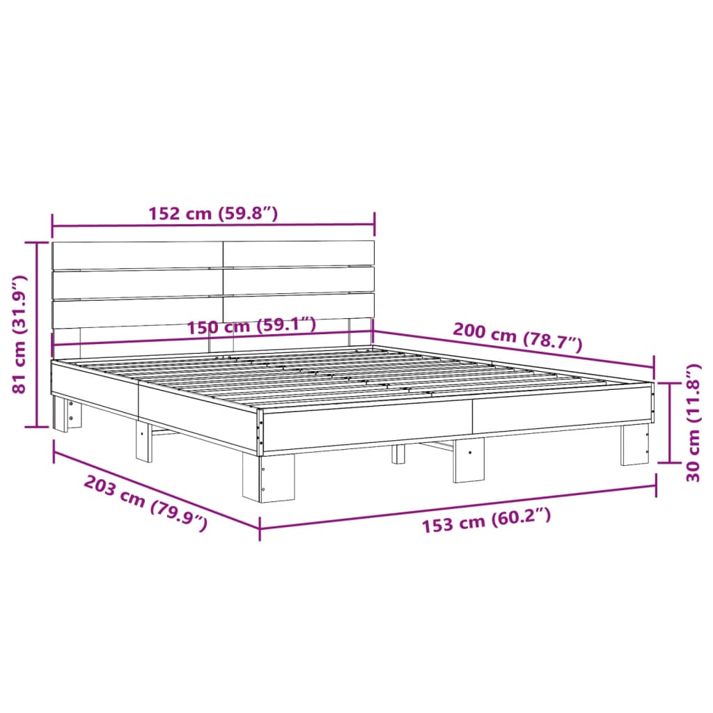 vidaXL Estrutura de cama 150x200 cm derivados madeira/metal