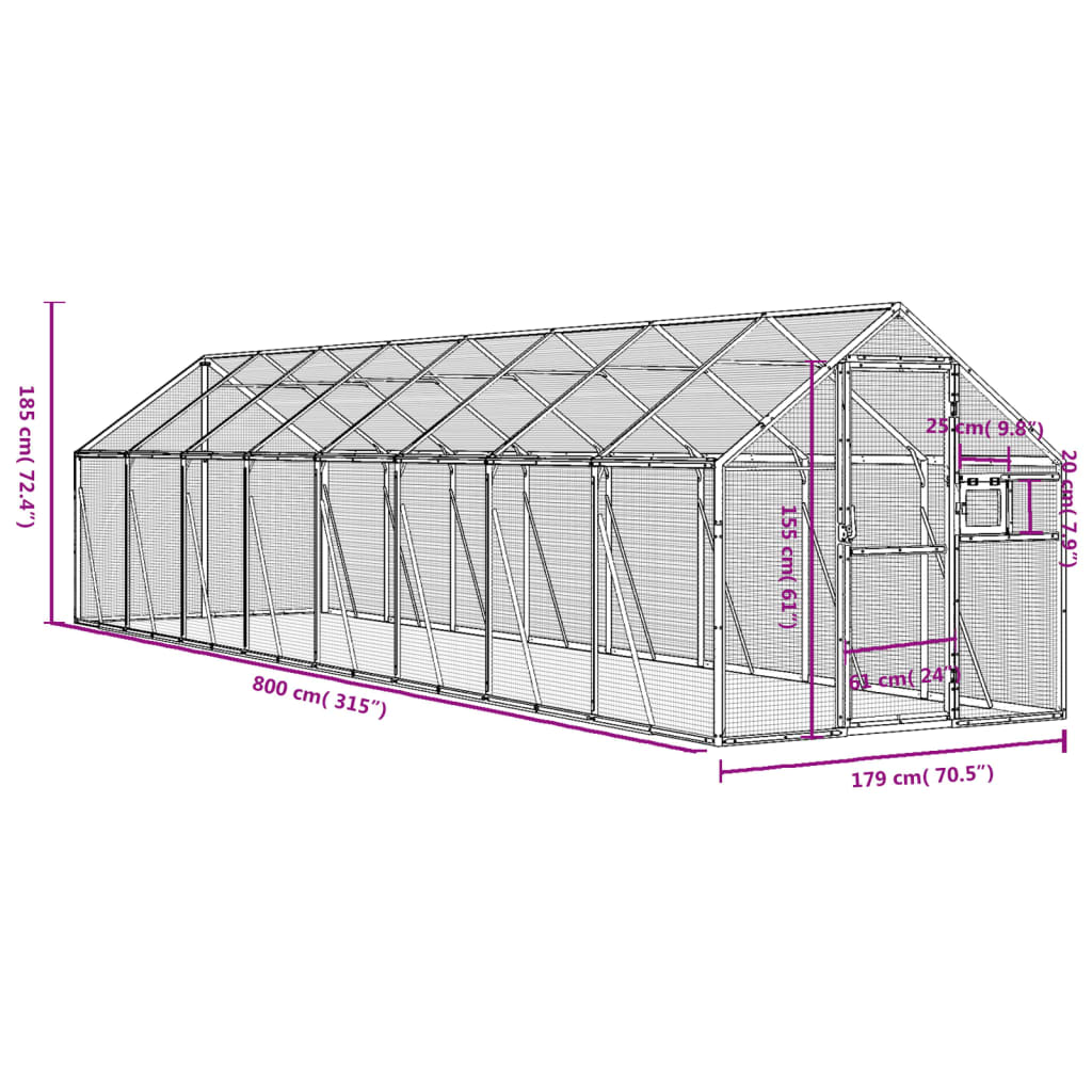 vidaXL Aviário 1,79x8x1,85 m alumínio antracite