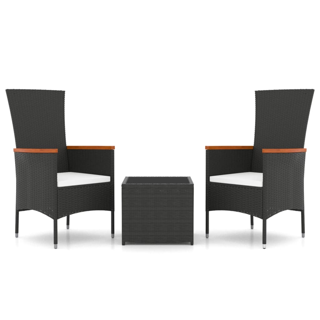 vidaXL 3 pcs conjunto lounge de jardim vime PE e aço preto