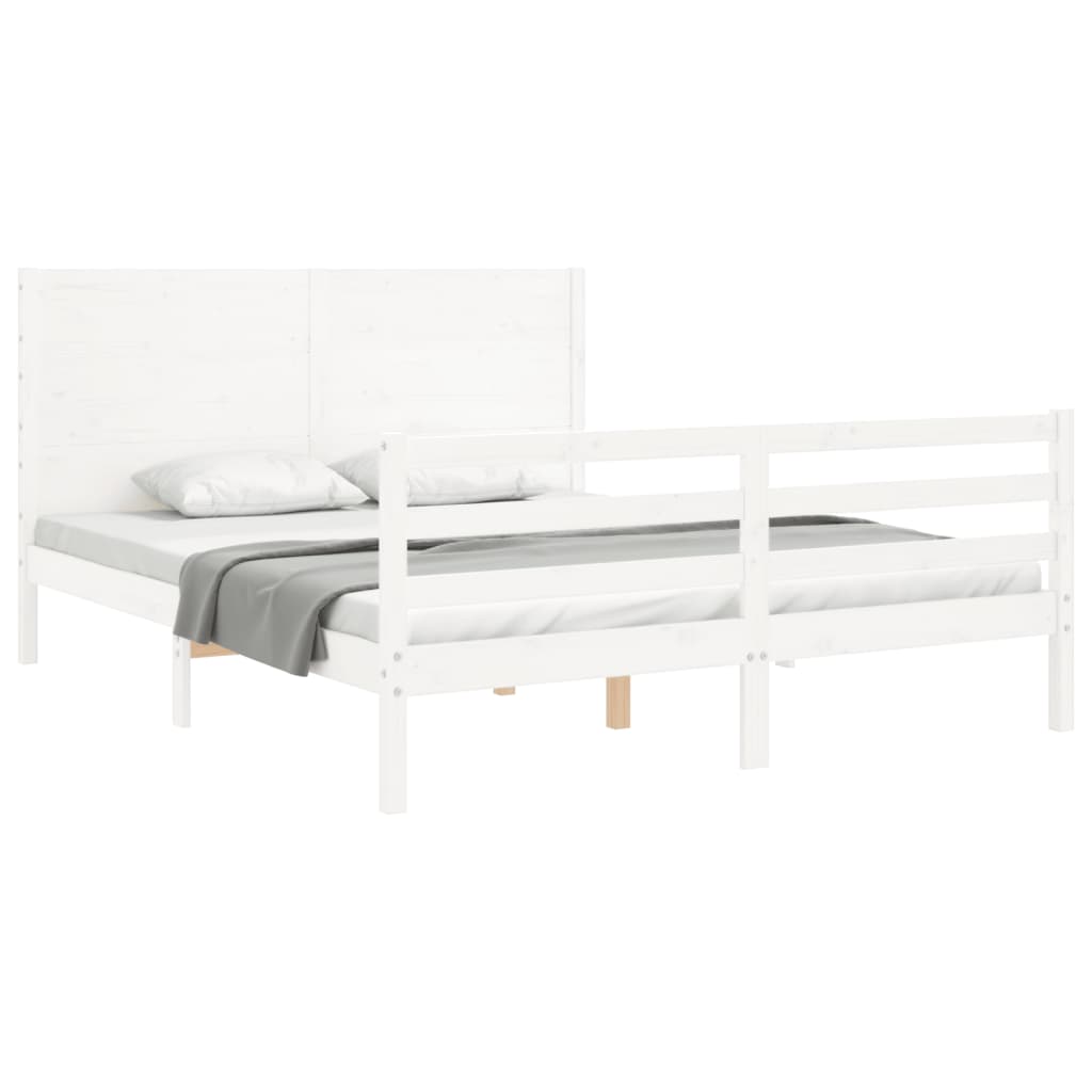 vidaXL Estrutura de cama King Size com cabeceira madeira maciça branco