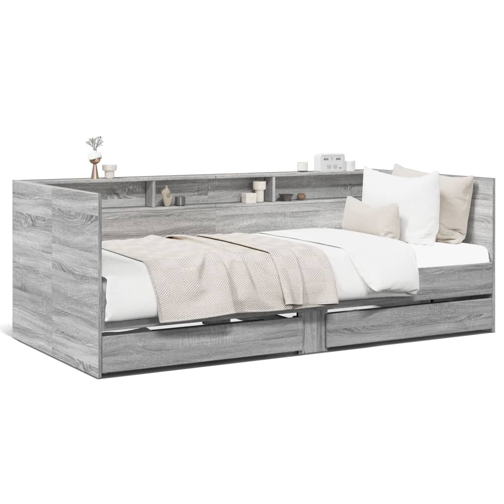 vidaXL Sofá-cama com gavetas sem colchão 75x190 cm cinzento sonoma