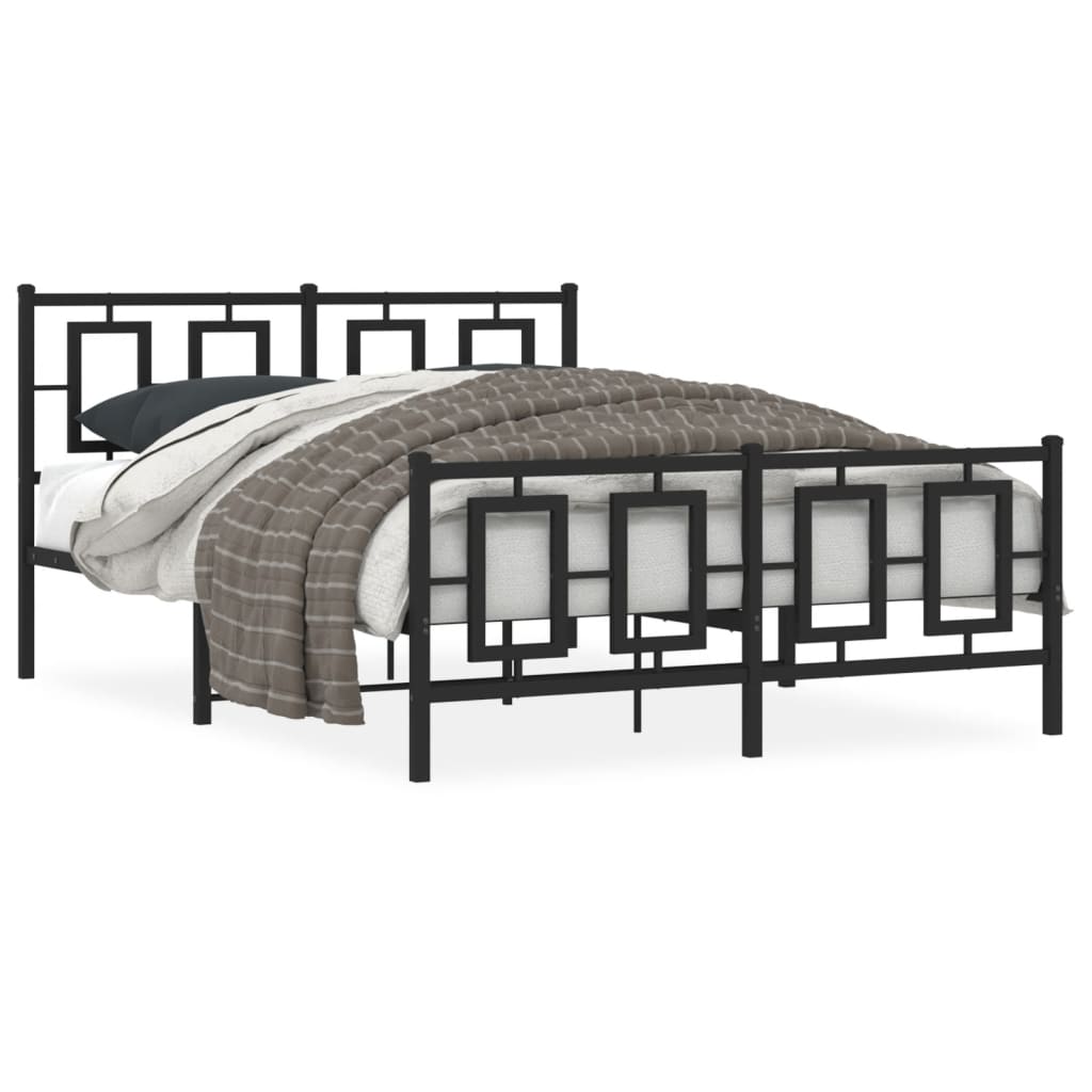 vidaXL Estrutura de cama com cabeceira e pés 135x190 cm metal preto