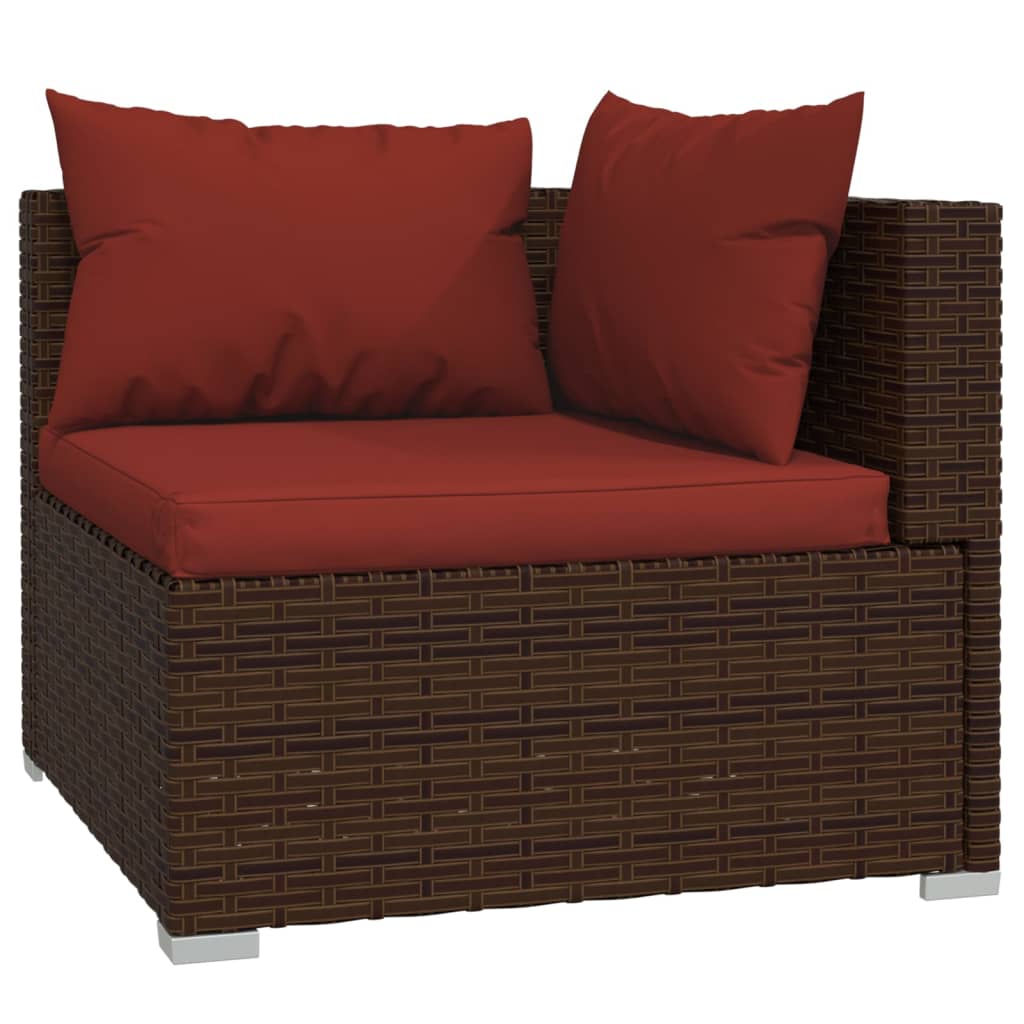 vidaXL 9 pcs conjunto lounge de jardim c/ almofadões vime PE castanho