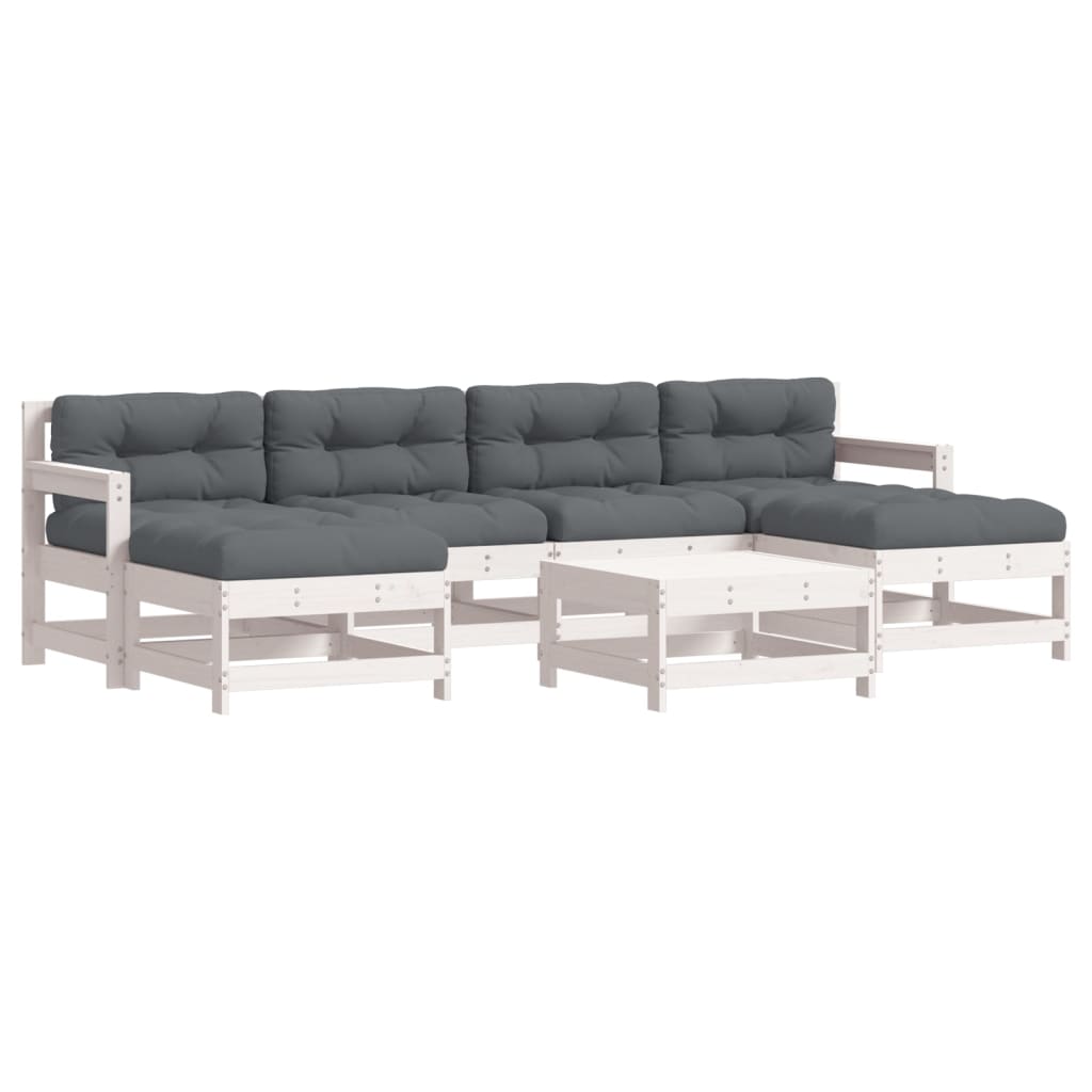 vidaXL 7pcs conjunto lounge jardim c/ almofadões madeira maciça branco