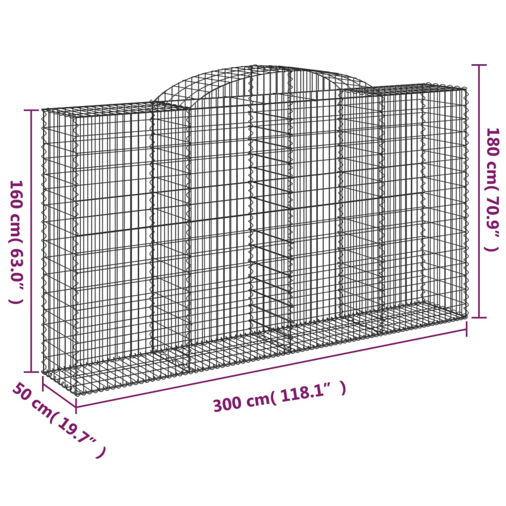 vidaXL Cestos gabião arqueados 17 pcs 300x50x160/180 ferro galvanizado