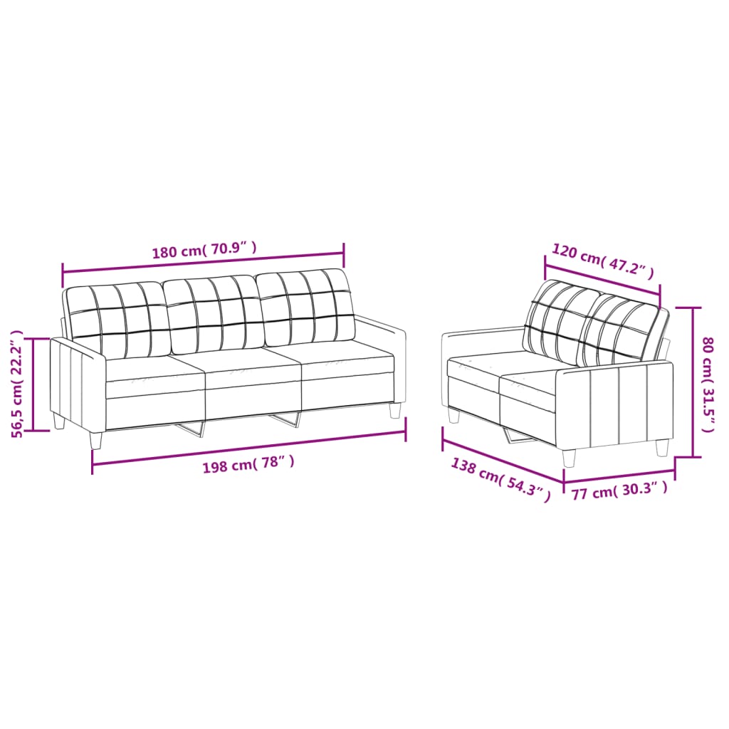 vidaXL 2 pcs conjunto sofás c/ almofadões couro artif. cor cappuccino