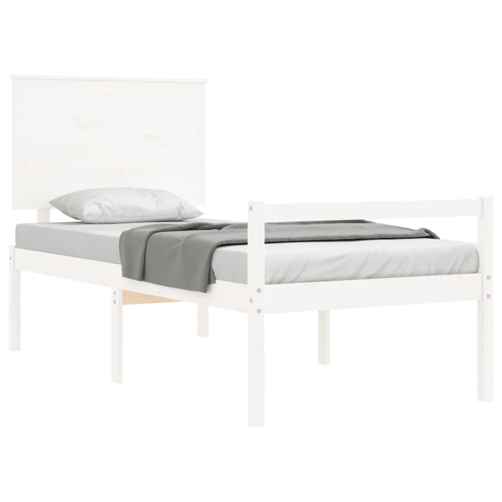 vidaXL Cama de solteiro para idosos c/ cabeceira madeira maciça branco