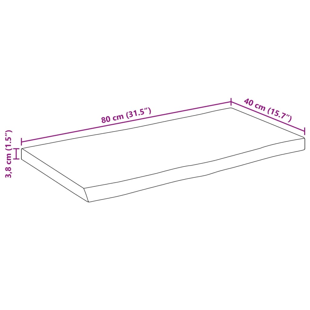 vidaXL Tampo de mesa c/ borda viva 80x40x3,8 cm mangueira maciça