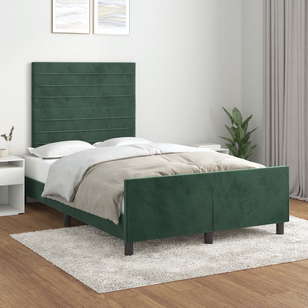 vidaXL Estrutura de cama c/ cabeceira 120x200 cm veludo verde-escuro