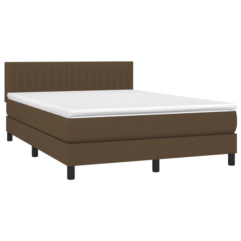 vidaXL Cama box spring c/ colchão/LED 140x190cm tecido castanho-escuro