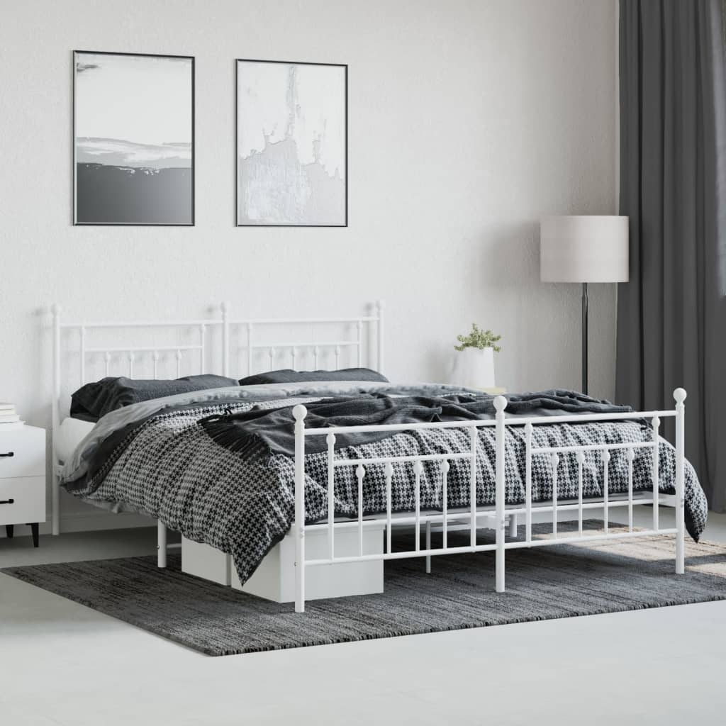 vidaXL Estrutura de cama com cabeceira e pés 160x200 cm metal branco