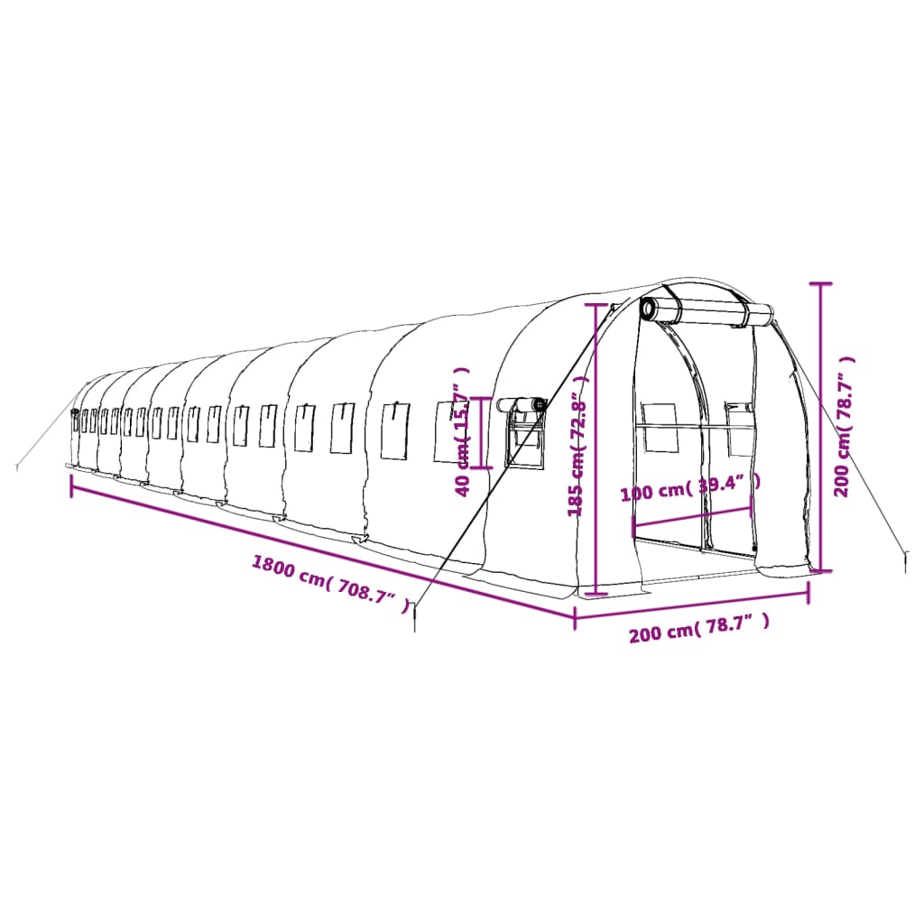 vidaXL Estufa com estrutura de aço 36 m² 18x2x2 m branco