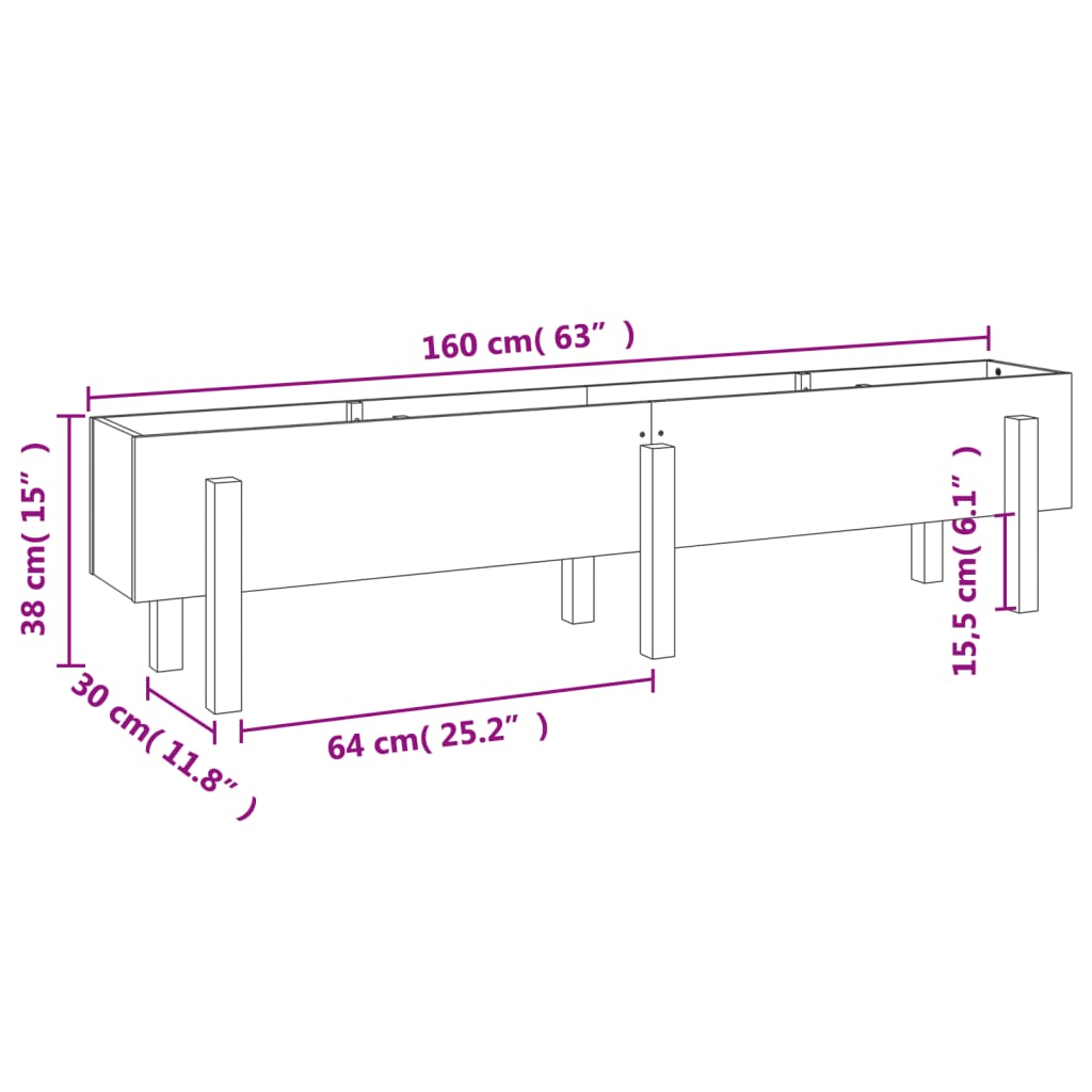 vidaXL Canteiro elevado de jardim 160x30x38 cm pinho maciço branco