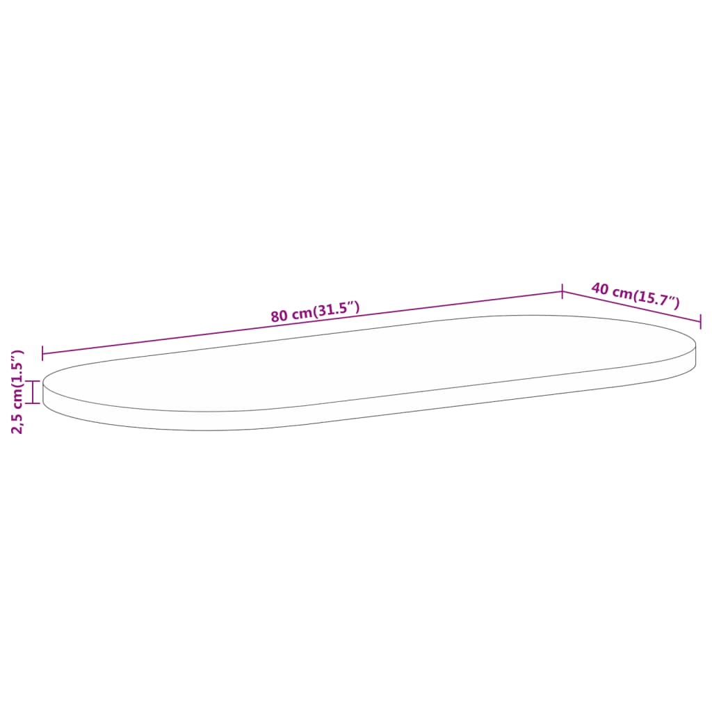 vidaXL Tampo de mesa oval 80x40x2,5 cm madeira mangueira áspera maciça