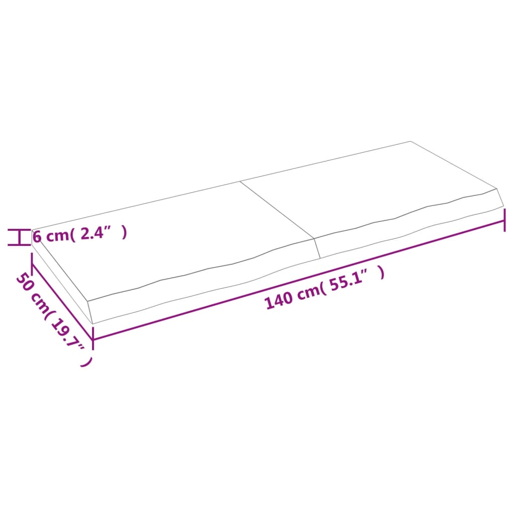 vidaXL Tampo de mesa 140x50x(2-6) cm carvalho maciço não tratado