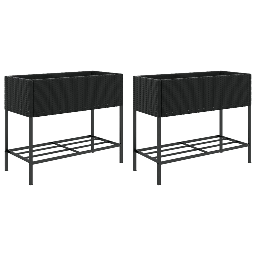 vidaXL Canteiro de jardim com prateleira 2pcs 90x40x75cm vime PE preto