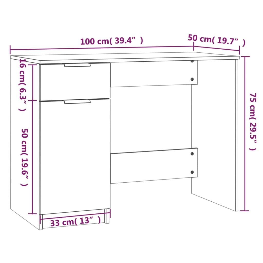 vidaXL Secretária 100x50x75 cm derivados de madeira cinzento sonoma