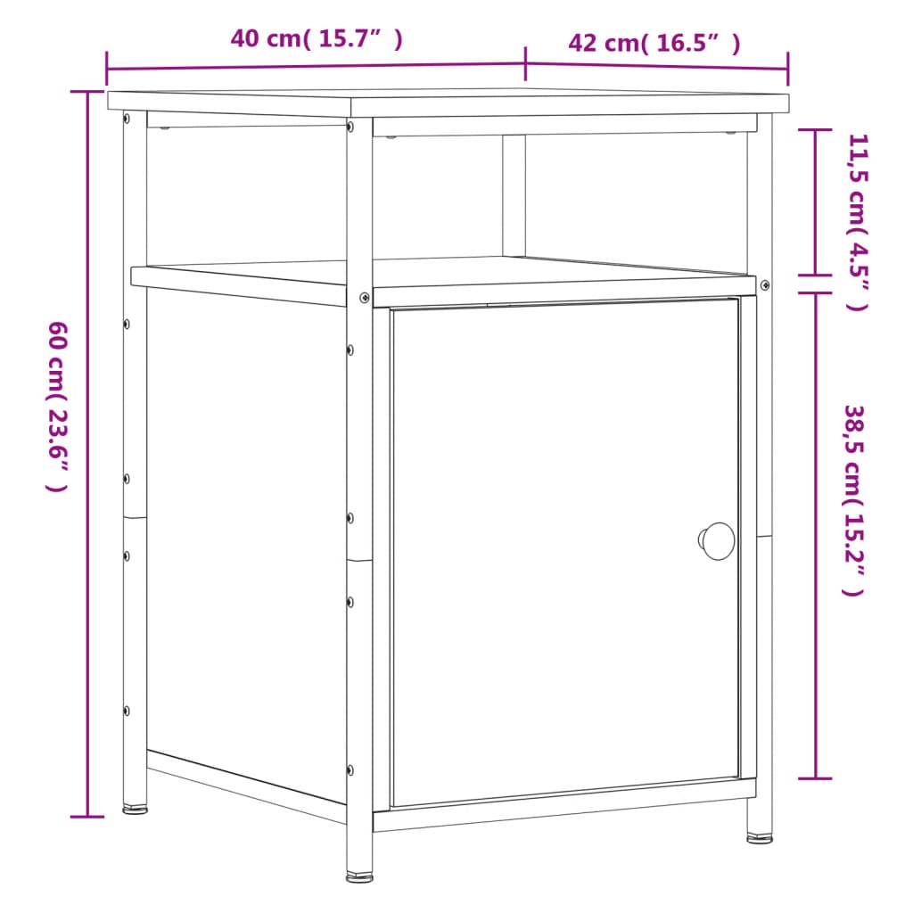 vidaXL Mesa de cabeceira 40x42x60 cm derivados madeira carvalho sonoma