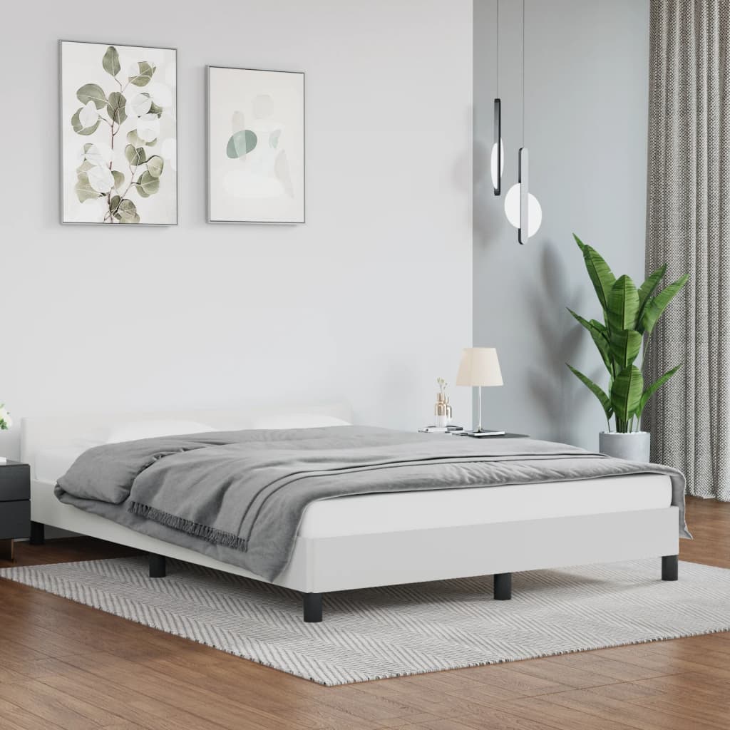 vidaXL Estrutura cama c/ cabeceira couro artificial 140x190 cm branco