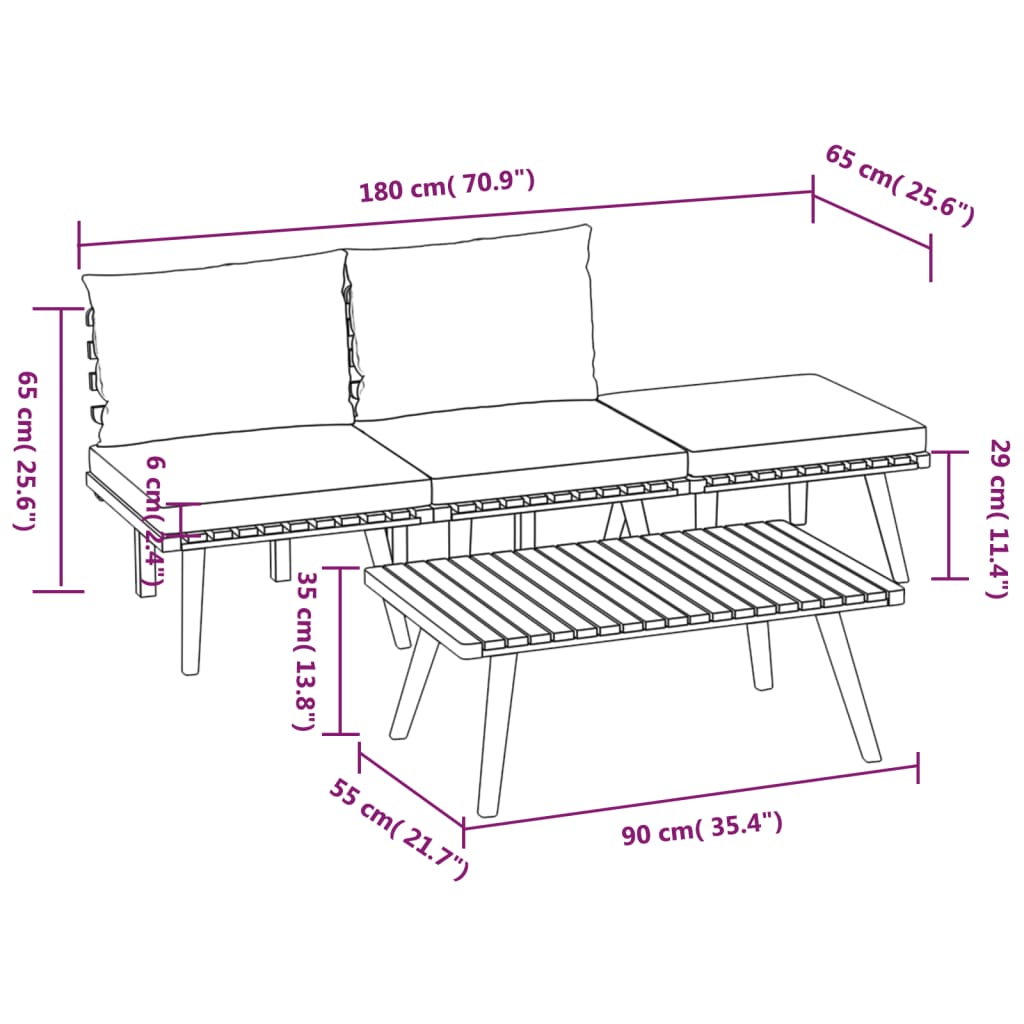 vidaXL 4 pcs conj. lounge jardim c/ almofadões madeira acácia maciça