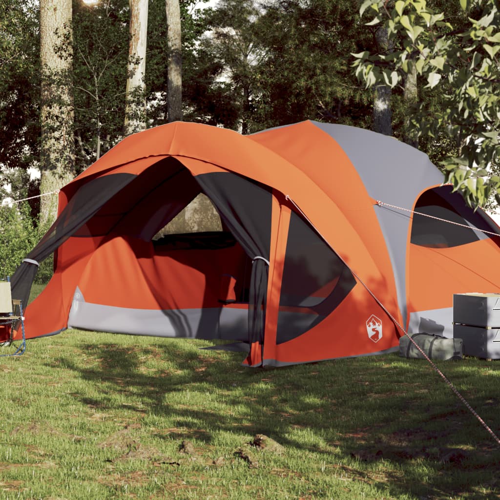 vidaXL Tenda familiar estilo cabana 6 pessoas imperm. cinza/laranja