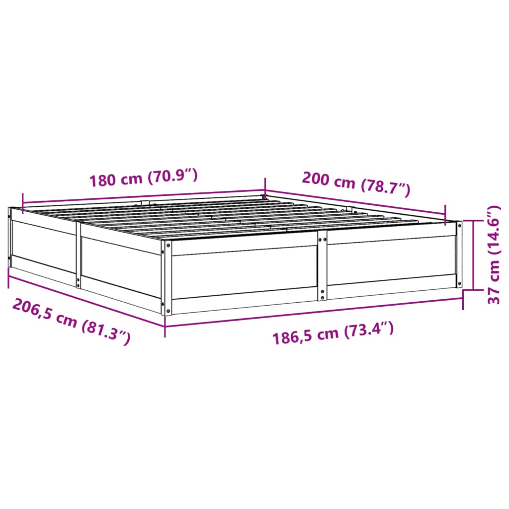 vidaXL Cama sem colchão 180x200 cm madeira de pinho maciça