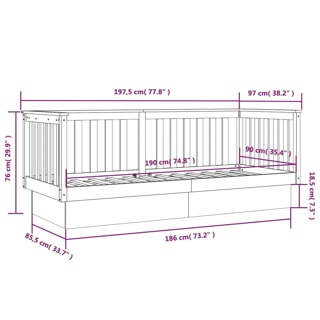 vidaXL Sofá-cama 90x190 cm madeira de pinho maciça castanho mel