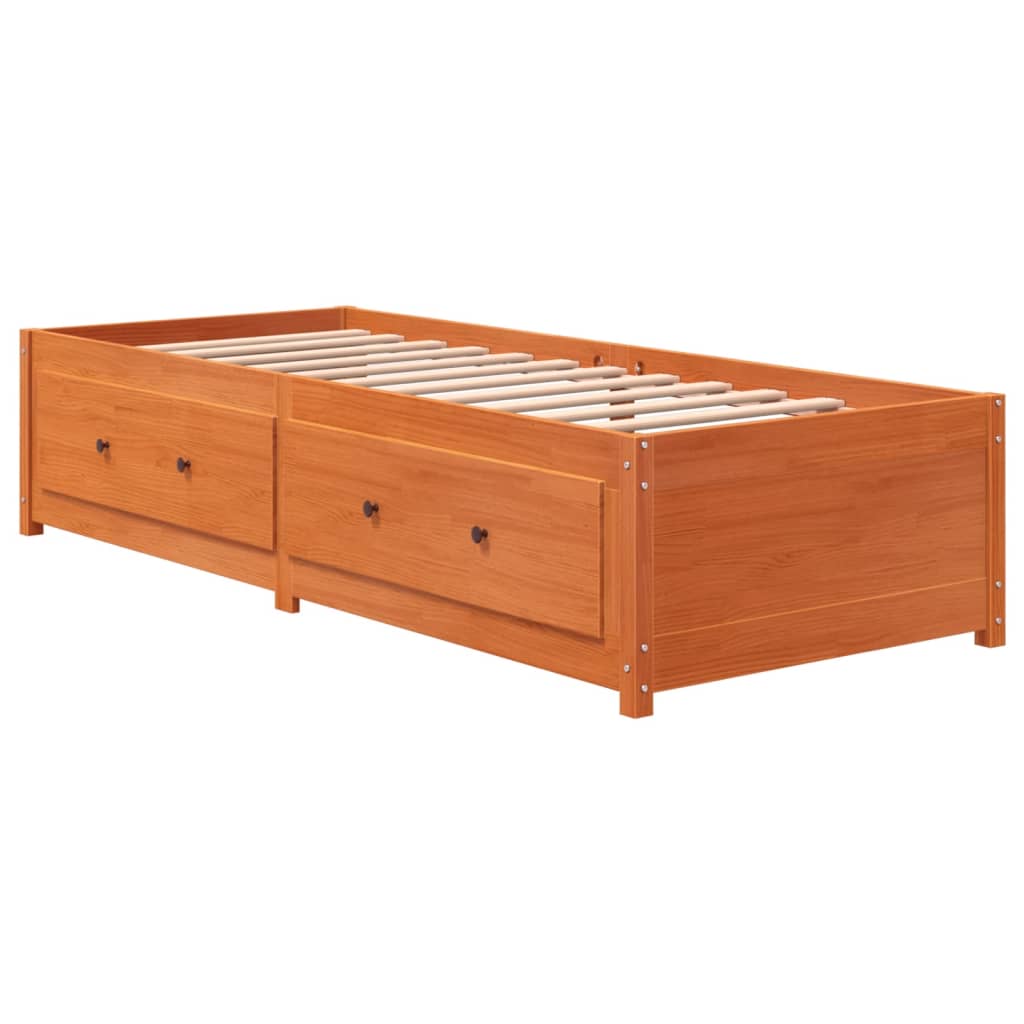 vidaXL Sofá-cama 75x190 cm madeira de pinho maciça castanho cera