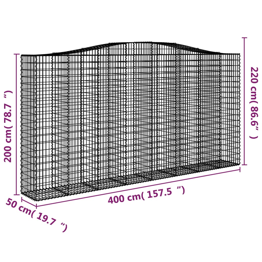 vidaXL Cestos gabião arqueados 3pcs 400x50x200/220cm ferro galvanizado