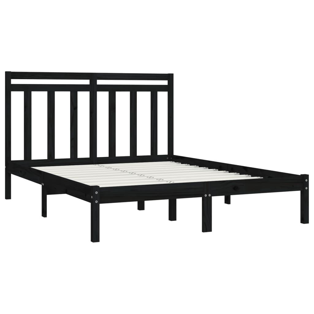 vidaXL Estrutura de cama casal 135x190 cm madeira maciça preto