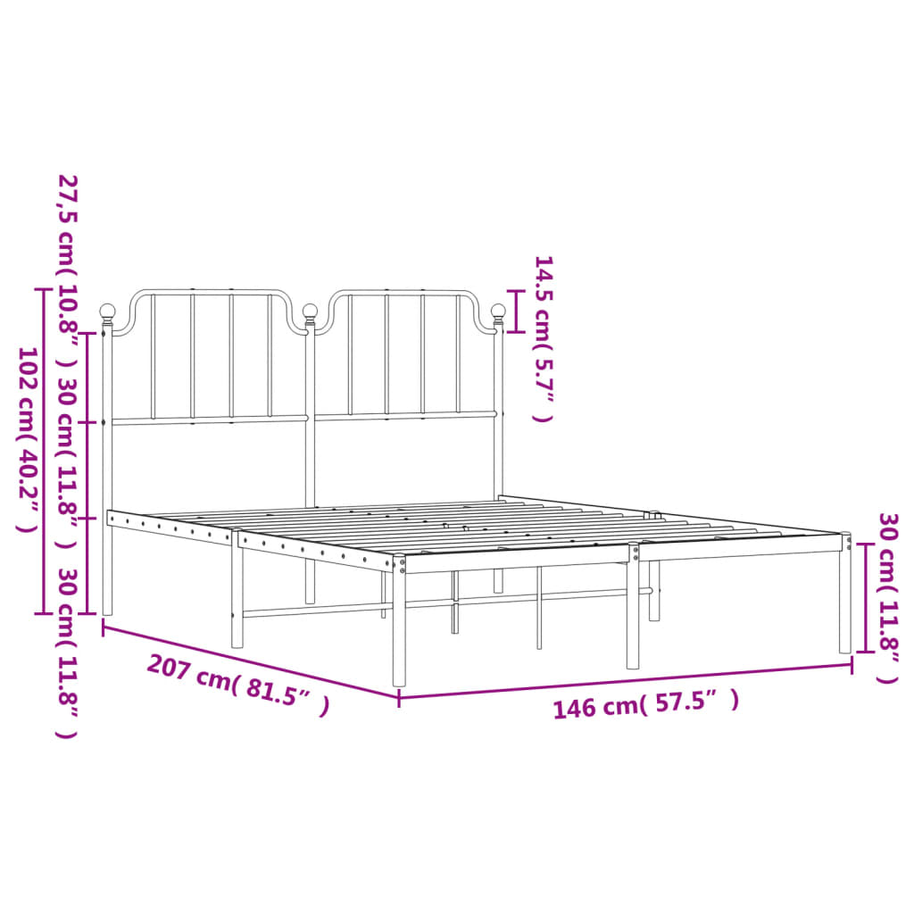 vidaXL Estrutura de cama com cabeceira 140x200 cm metal branco