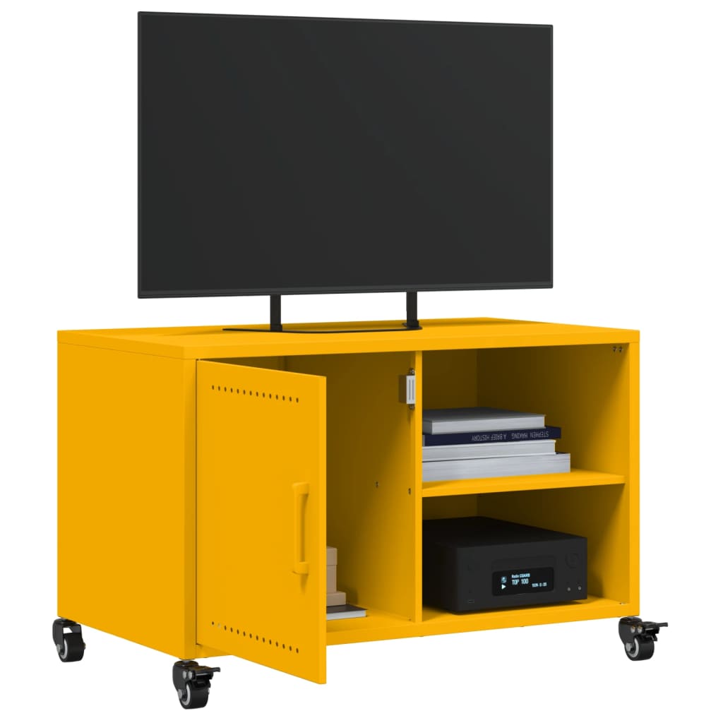 vidaXL Móvel de TV 68x39x43,5 cm aço amarelo mostarda