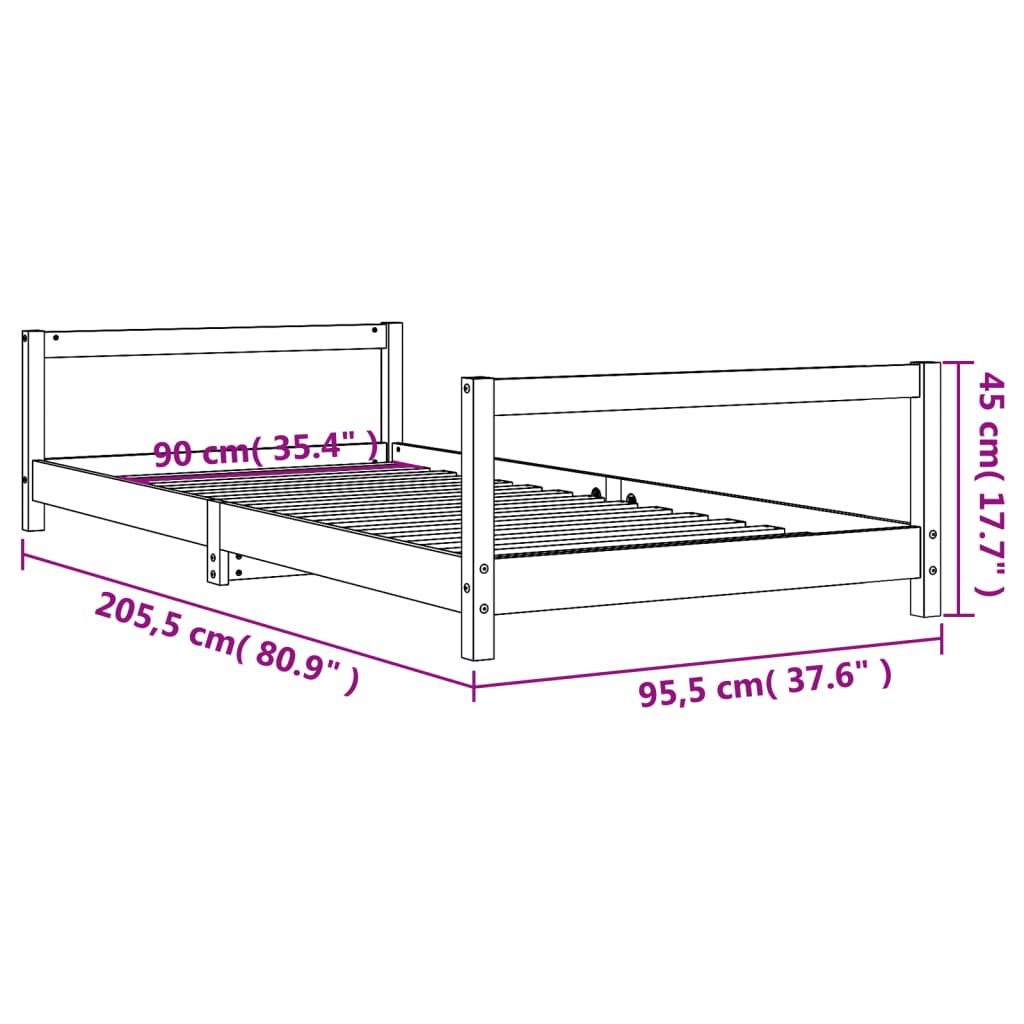 vidaXL Estrutura de cama infantil 90x200 cm pinho maciço branco