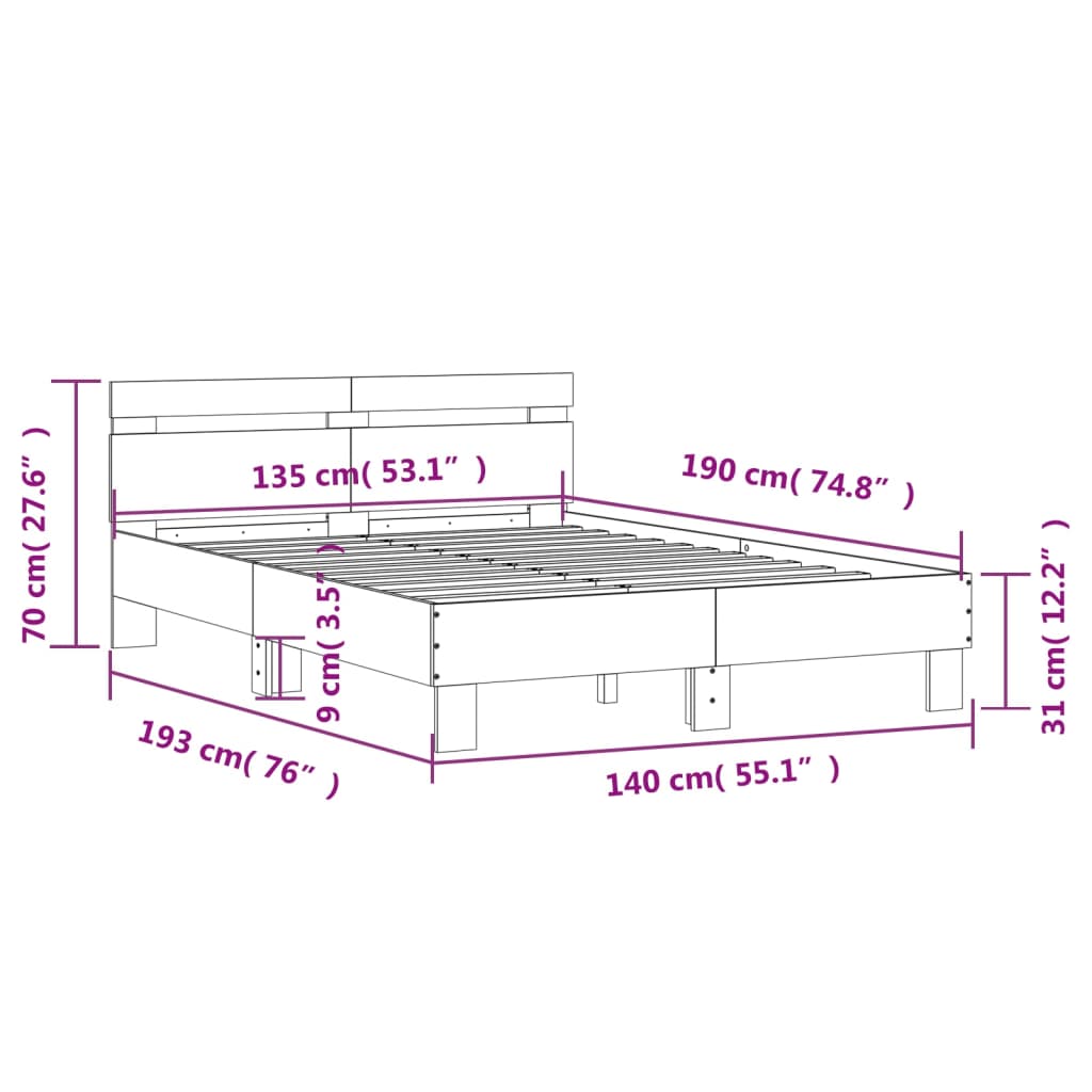 vidaXL Estrutura cama c/ cabeceira 135x190 cm derivados madeira branco