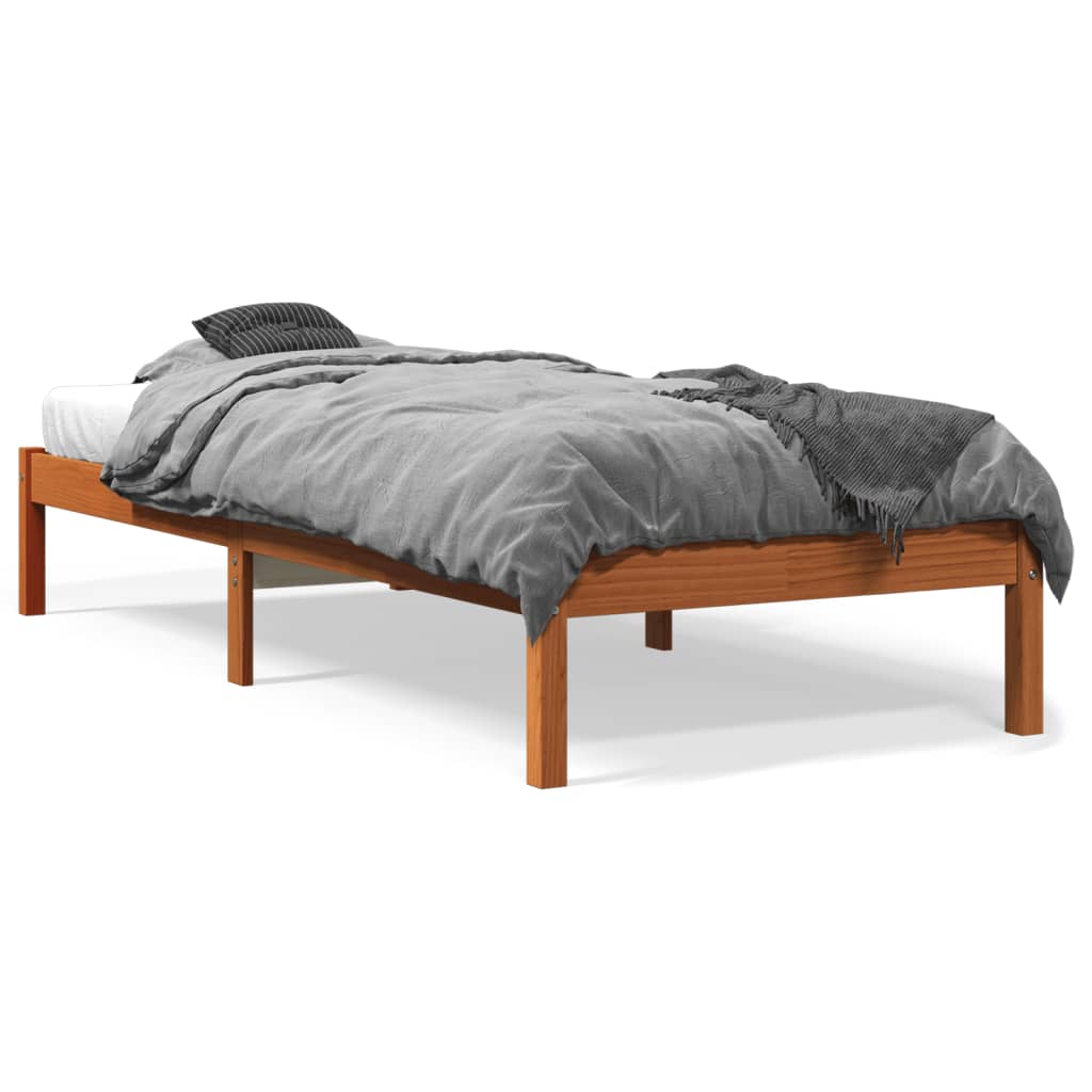 vidaXL Cama sem colchão 75x190 cm madeira de pinho maciça castanho-mel