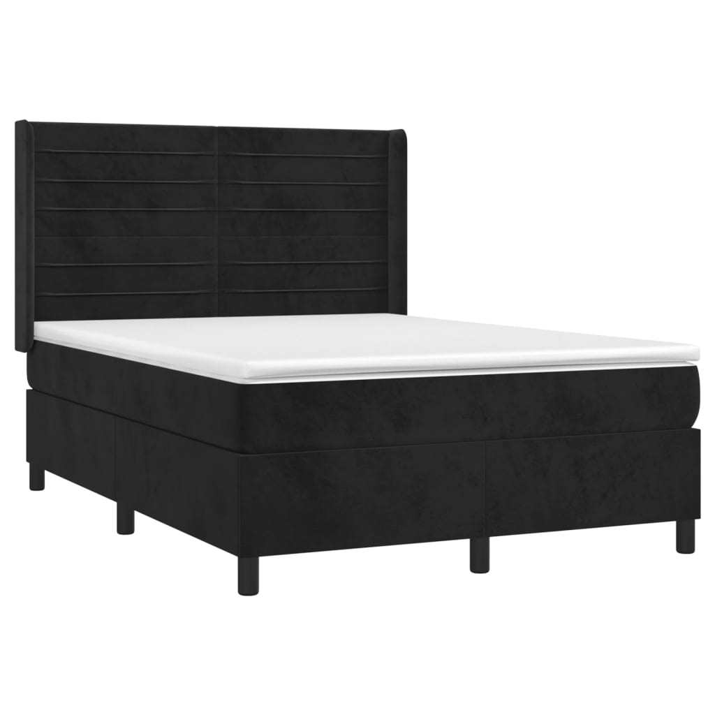 vidaXL Cama com molas/colchão 140x190 cm veludo preto