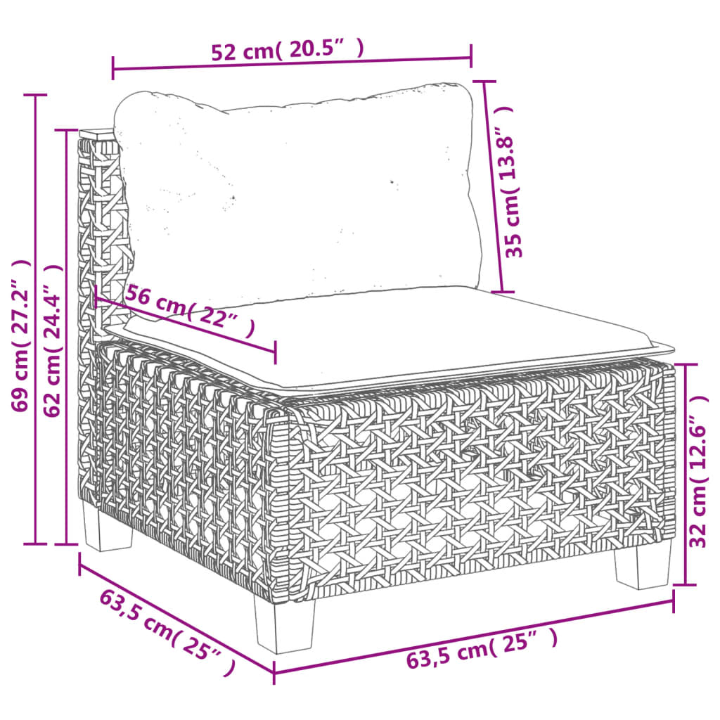 vidaXL 11 pcs conjunto sofás de jardim c/ almofadões vime PE preto