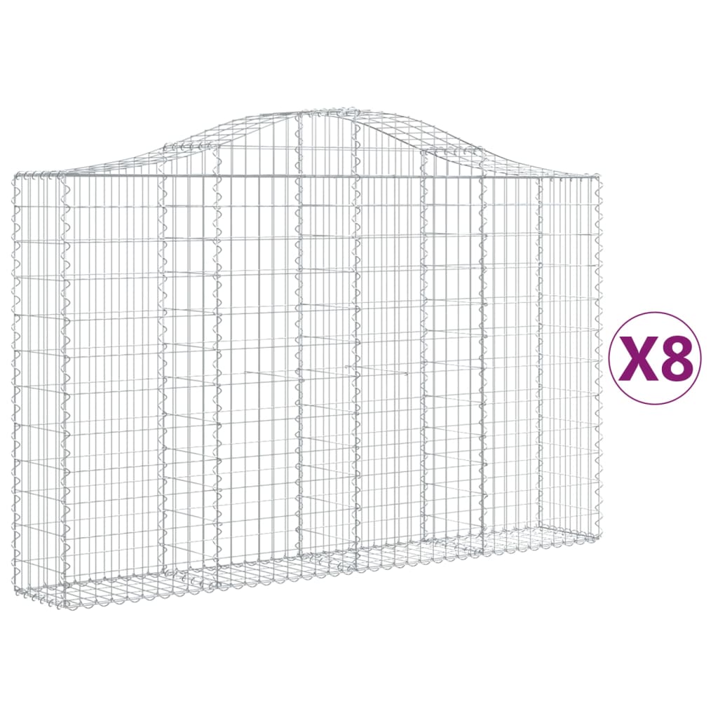 vidaXL Cestos gabião arqueados 8pcs 200x30x120/140cm ferro galvanizado