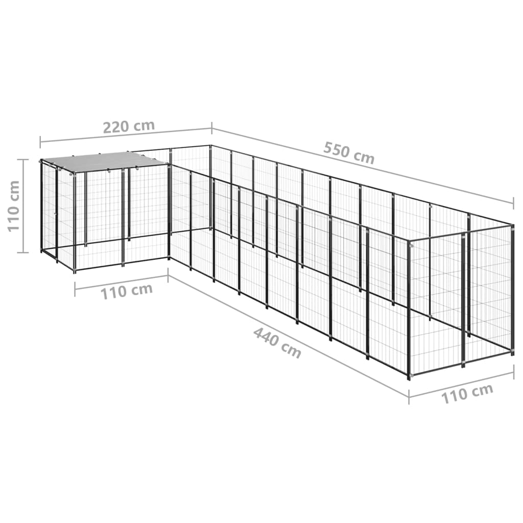 vidaXL Canil 7,26 m² aço preto