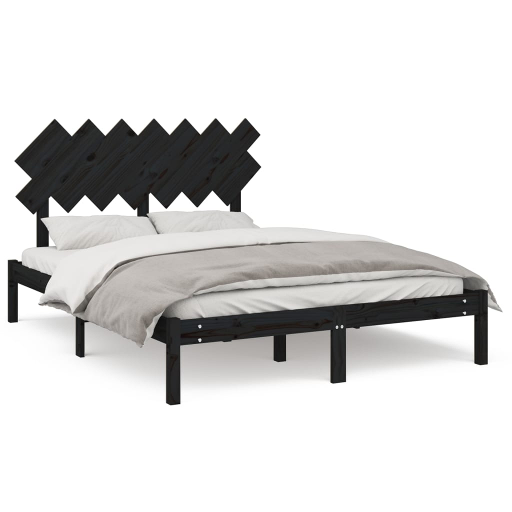 vidaXL Estrutura de cama 140x190 cm madeira maciça preto