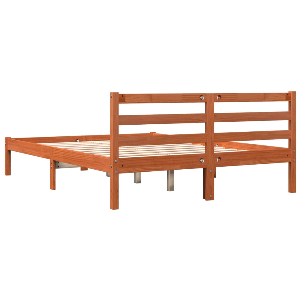 vidaXL Estrutura de cama 135x190 cm madeira pinho maciça castanho cera