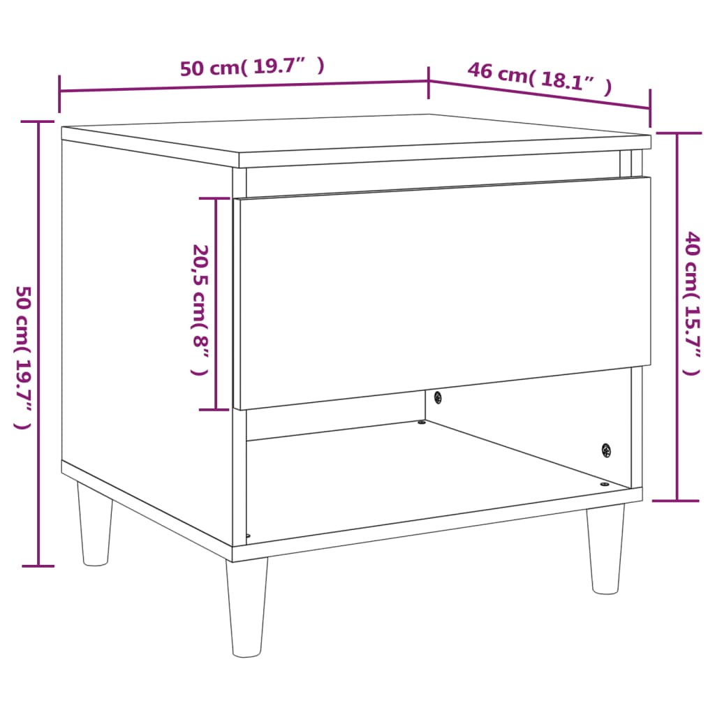 vidaXL Mesas de cabeceira 2 pcs 50x46x50cm derivados de madeira branco