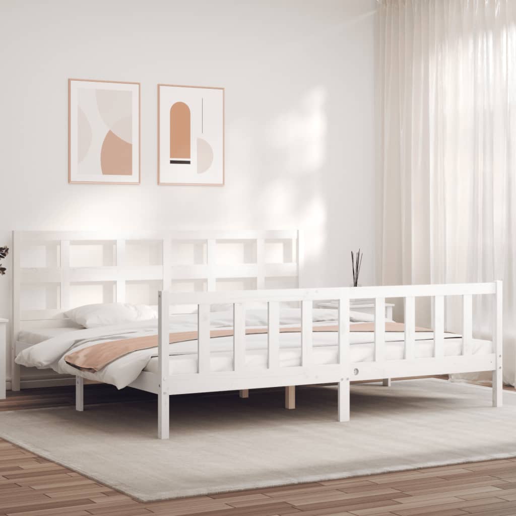 vidaXL Estrutura de cama com cabeceira 200x200cm madeira maciça branco