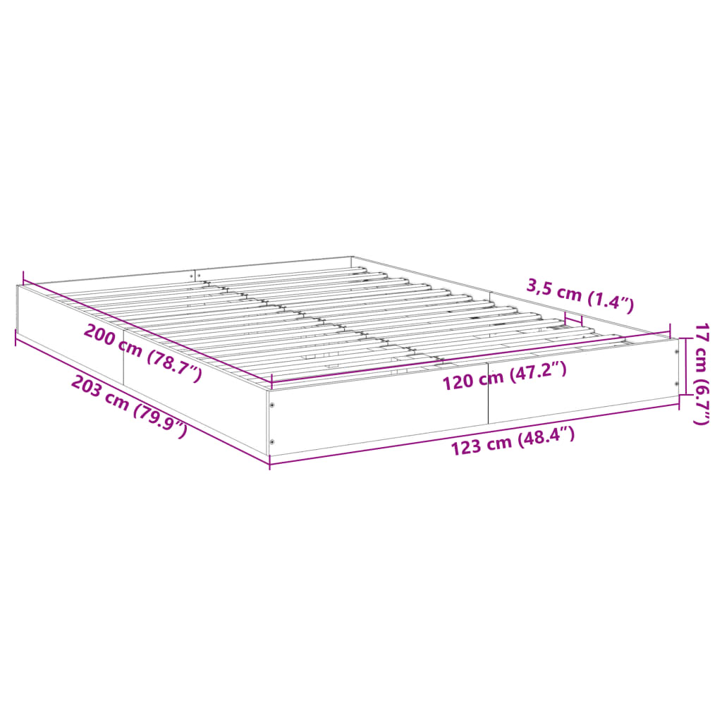 vidaXL Estrutura de cama 120x200 cm derivados de madeira cinza sonoma